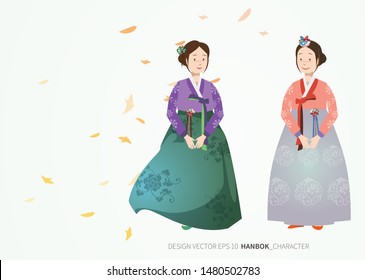 hanbok. graphic vecter of korea traditional hanbok character. south korea vector.