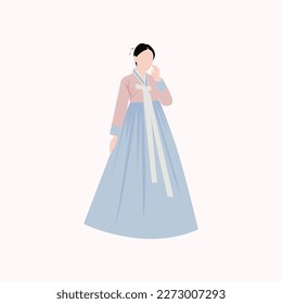 hanbok logo design with women figure template.beauty Women south korea traditional dress or clothing logo design template illustrration