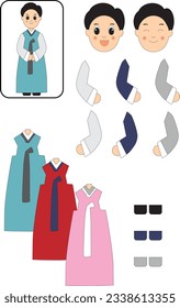 Hanbok Traditional Korea Cloth Man Character Paper Doll Element