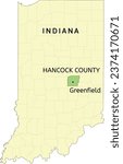 Hancock County and city of Greenfield location on Indiana state map