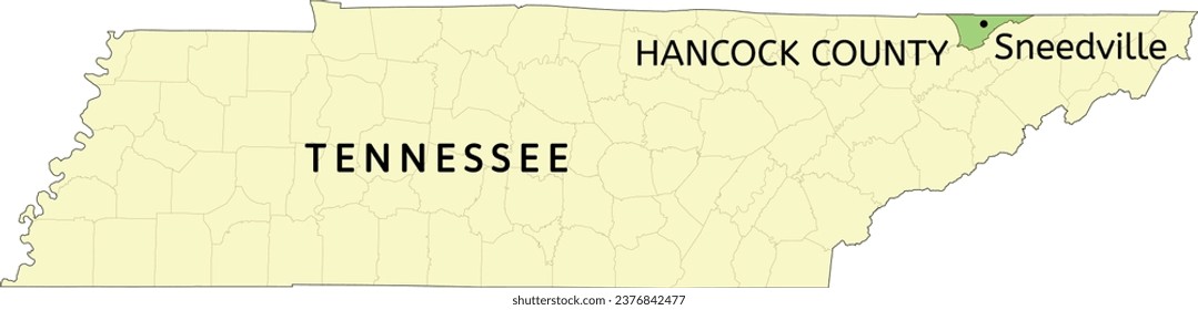 Hancock County and city of Sneedville location on Tennessee state map