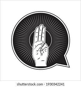 a hand with 3 finger raised in bubble chat used for Justice or Protest in Myanmar