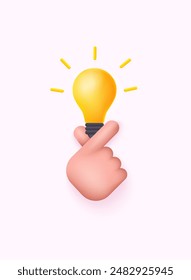 Hand with 3d light bulb icon. Idea concept.Idea, solution, business, strategy concept. 3D Web Vector Illustrations.