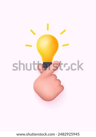 Hand with 3d light bulb icon. Idea concept.Idea, solution, business, strategy concept. 3D Web Vector Illustrations.