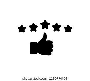Hand with 5 star, customer review icon, quality rating, feedback, five stars logo design. Customer feedback and rating 5 stars  vector design and illustration.