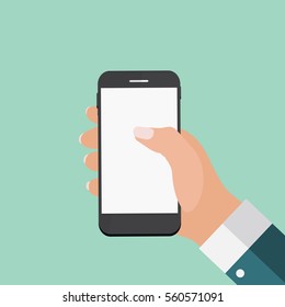 Hand with Abstract Mobile Phone Template in Modern Flat Style Vector Illustration EPS10