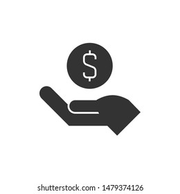 Hand accepts donation icon on white background