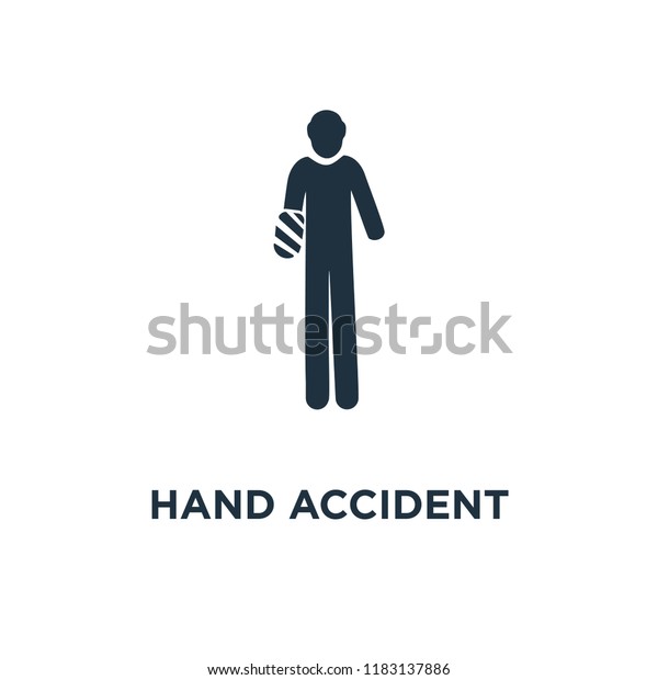 Hand accident icon. Black filled vector\
illustration. Hand accident symbol on white background. Can be used\
in web and mobile.