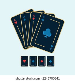 Hand of aces. Aces in a row. Poker, casino, gambling concepts. Flat design vector illustration