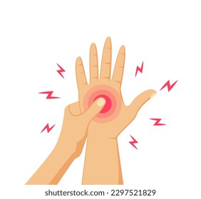 Hand ache vector illustration. Numb arm. Finger sore. Palm pain. Nerves numbness. Chronic arthritis