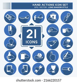 Hand Actions Icon Set. suitable for Education symbol. long shadow style. simple design editable. design template vector. simple symbol illustration