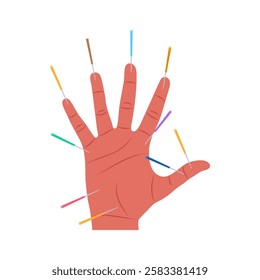 Hand Acupuncture flat vector illustration isolated