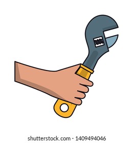 hand with adjustable wrench construction tool cartoon vector illustration graphic design