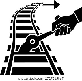 Mano que ajusta el interruptor del ferrocarril aislado en el fondo blanco, Vector