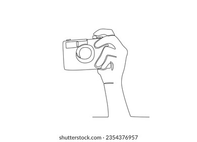 A hand adjusts the exposure of the camera. World photography day one-line drawing