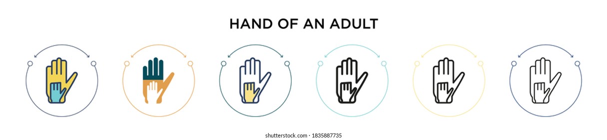 Hand of an adult icon in filled, thin line, outline and stroke style. Vector illustration of two colored and black hand of an adult vector icons designs can be used for mobile, ui, web