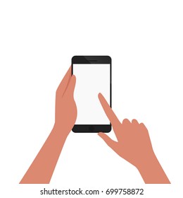 Hand Of African American Hold Smartphone And Pointing On The Blank Screen Concept Vector Illustration