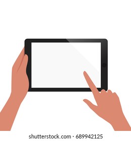 Hand Of African American Hold Tablet And Pointing On The Blank Screen Concept Vector Illustration