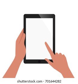 Hand Of African American Hold Tablet And Pointing On The Blank Screen Concept Vector Illustration