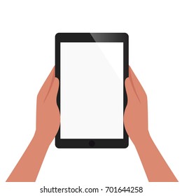 Hand Of African American Is Holding Tablet To Read The Content ,blank Screen For Add Object Vector Illustration