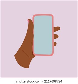 hand of African american woman holding smart phone with empty screen 