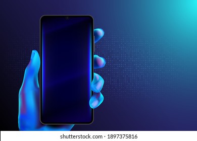 hand  Ai holding martphone with 5G technology network. Vector illustration design.