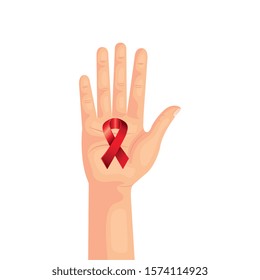 hand with aids day awareness ribbon vector illustration design