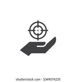 Hand and aim vector icon. filled flat sign for mobile concept and web design. giving a crosshair simple solid icon. Symbol, logo illustration. Pixel perfect vector graphics