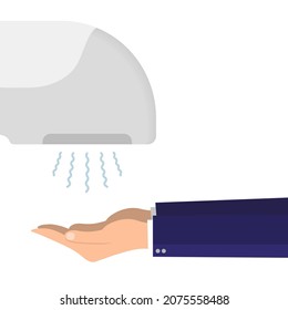 Hand Air Dryer In Public Toilet or Washrooms. Vector Illustration.