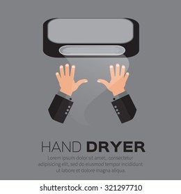 Hand Air Dryer In Public Toilet or Washrooms. Vector Illustration. 