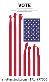 Hand in the air from red stripe in USA Flag  . Hand up group. Concept for election public vote and people right.