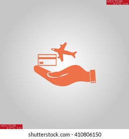 hand and airplane ticket. 