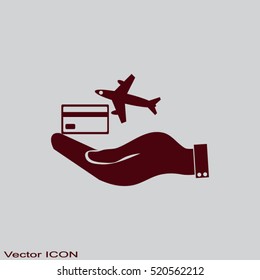 hand and airplane ticket. 