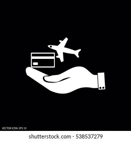 hand and airplane ticket. 