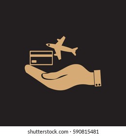hand and airplane ticket. 