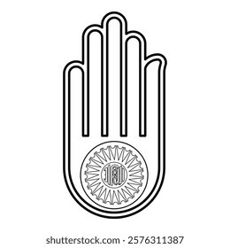 Hand Akhimsa Ahimsa arm Jainism Jain religion symbol Dharma Ahinsa contour outline line icon black color vector illustration image thin flat style