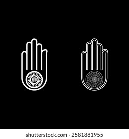 Hand Akhimsa Ahimsa arm Jainism Jain religion symbol Dharma Ahinsa set icon white color vector illustration image solid fill outline contour line thin flat style