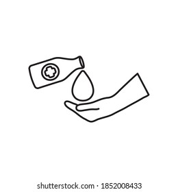hand with alcohol bottle icon over white background, line style, vector illustration