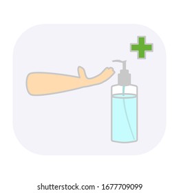 Hand and alcohol gel in plastic container for sanitize, antibacterial for hygiene. Vector illustration in healthcare concept.