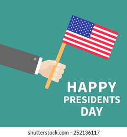Hand with american flag Presidents Day background flat design Card Vector illustration
