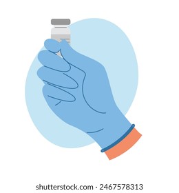 Hand with ampoule with liquid for injection. Doctor hand with medicine
