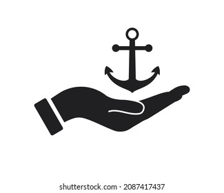 Hand Anchor logo design. Anchor logo with Hand concept vector. Hand and Anchor logo design