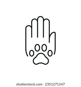 Hand with animal paw icon vector illustration. Pet friend human on isolated background. Animals help sign concept.