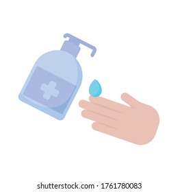 mano con frasco de gel antibacteriano , diseño de ilustración vectorial de estilo plano