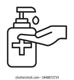 hand with antibacterial soap bottle line style vector illustration design