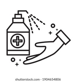 hand with antibacterial soap bottle line style vector illustration design