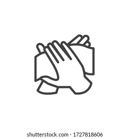 Hand antibacterial wipe line icon. linear style sign for mobile concept and web design. Hand with wet wipe outline vector icon. Symbol, logo illustration. Vector graphics