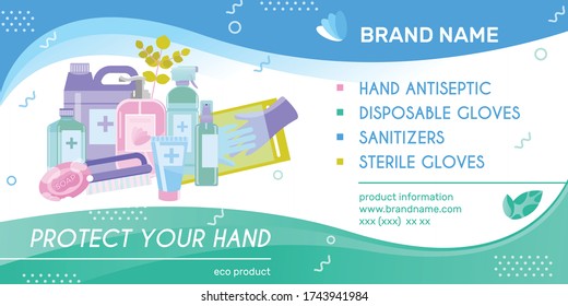Hand antiseptic advertising banner with editable text and brand name with sanitizer gel disinfection product images vector illustration