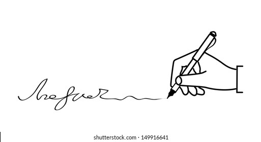 Hand Appends The Signature On A White Background