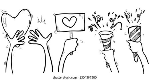 hand applause,thumbs up doodle sketch vector